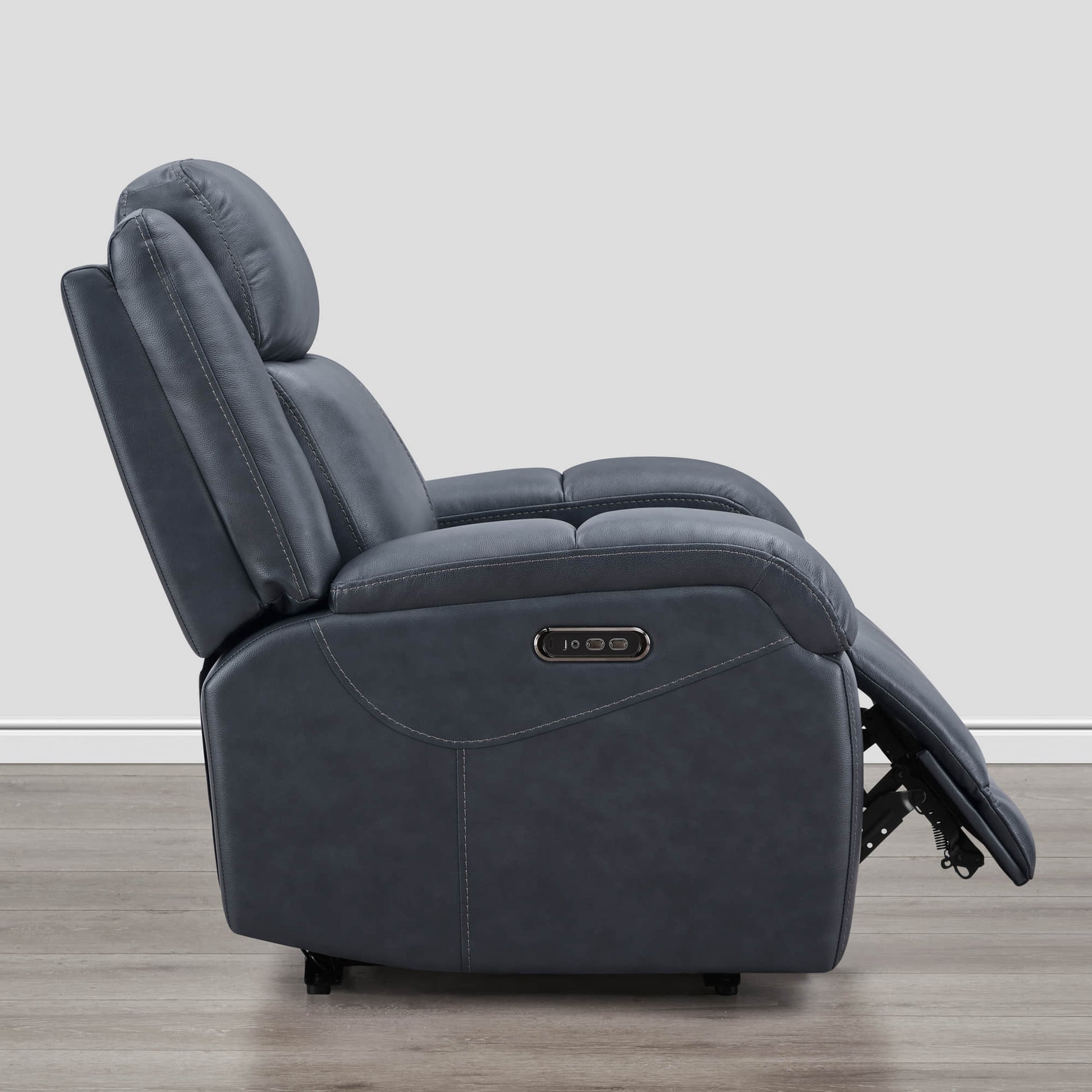 Side view of Isaac Wall Hugger Power Recliner in charcoal grey leather with recline feature - CHITA Living