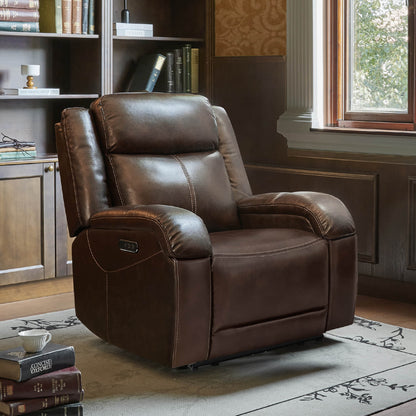 Cozy Isaac Power Recliner in rich brown leather with adjustable headrest - CHITA Living