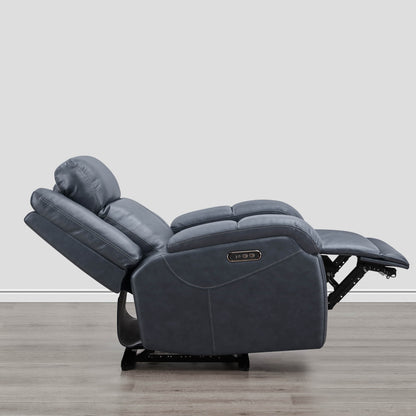 Charcoal grey Isaac Wall Hugger Recliner in fully reclined position with power headrest - CHITA Living
