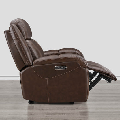 Side view of Isaac Wall Hugger Power Recliner in brown leather with recline feature - CHITA Living