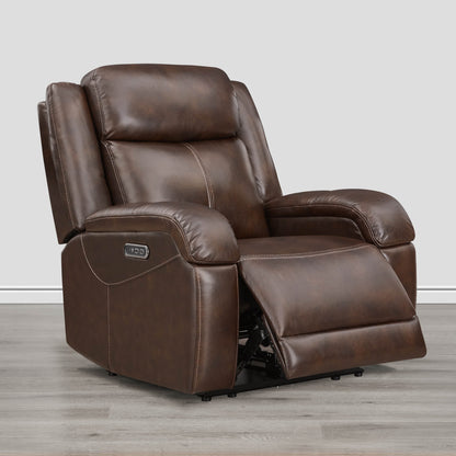 Isaac Wall Hugger Power Recliner in warm brown leather with power recline and headrest - CHITA Living