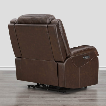 Side view of Isaac Wall Hugger Power Recliner in warm brown leather with power controls - CHITA Living