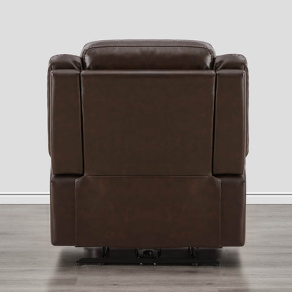Back view of Isaac Wall Hugger Power Recliner in warm brown leather, highlighting design - CHITA Living