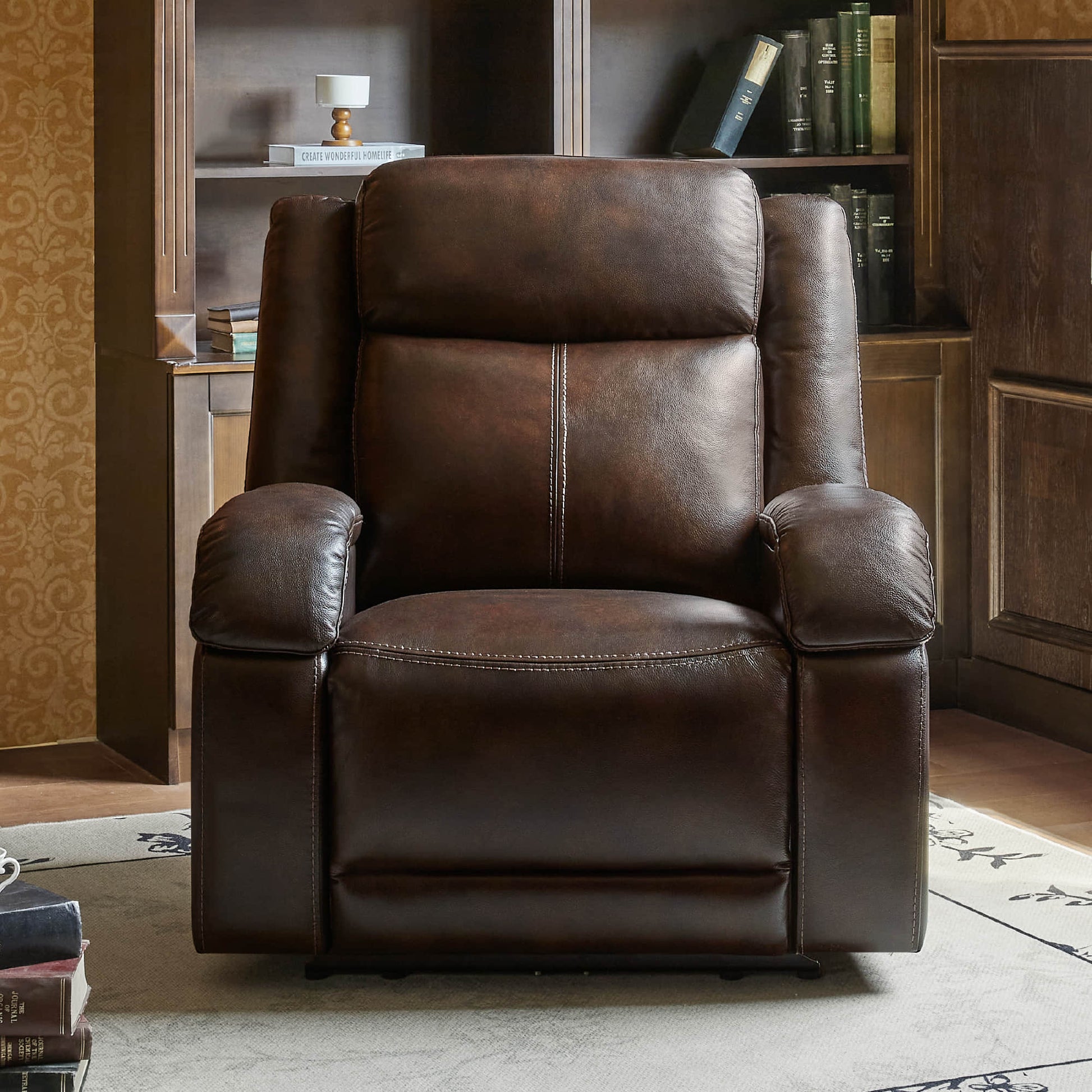 Brown leather Isaac Wall Hugger Recliner with power headrest for ultimate comfort - CHITA Living