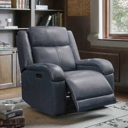 Charcoal grey Isaac Wall Hugger recliner with power recline and headrest in a stylish living room - CHITA Living