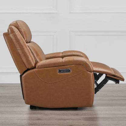 Isaac Wall Hugger power recliner in rich brown leather with adjustable headrest feature - CHITA Living