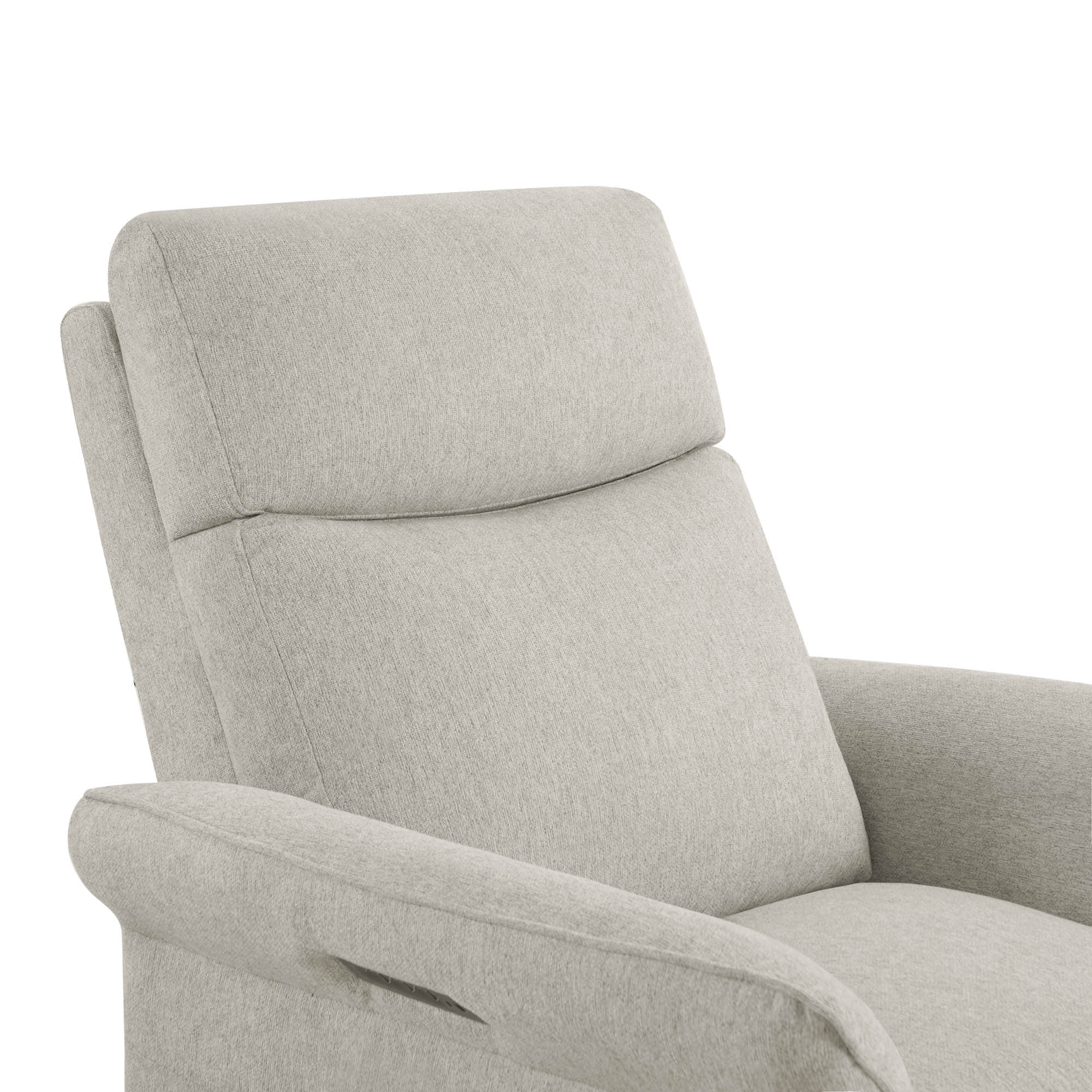 High-back beige power recliner providing excellent head and neck support.