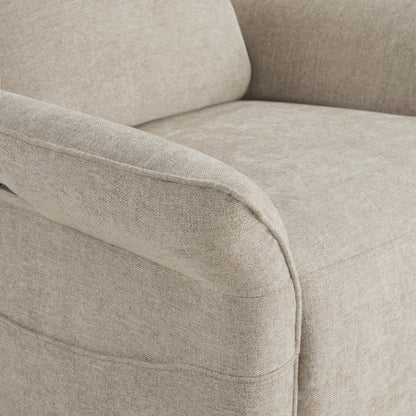 Close-up detail of power recliner's armrest showing quality fabric texture.