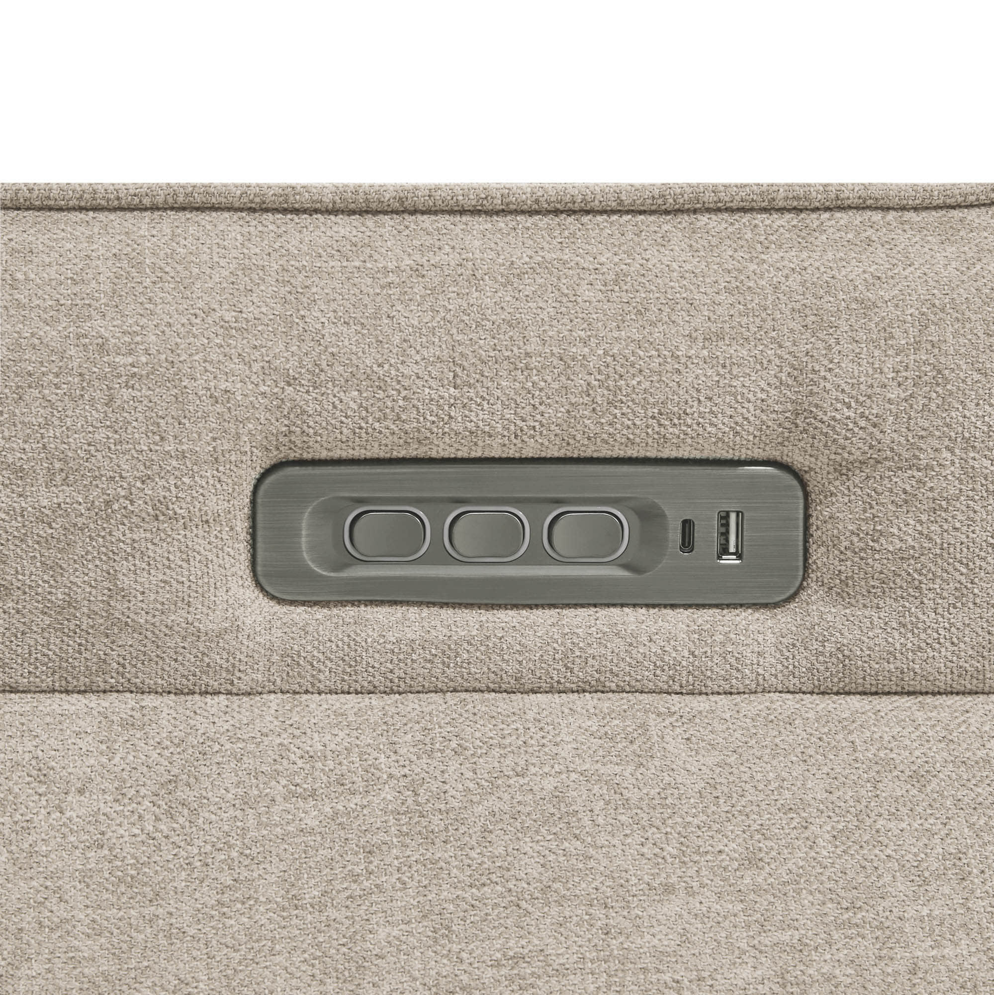 Detail shot of power recliner's electronic control panel for easy adjustments.