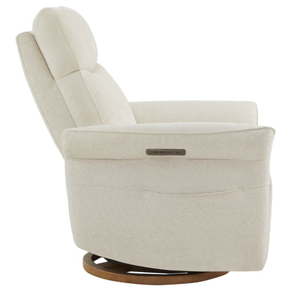 Side profile of premium cream power recliner highlighting streamlined design.