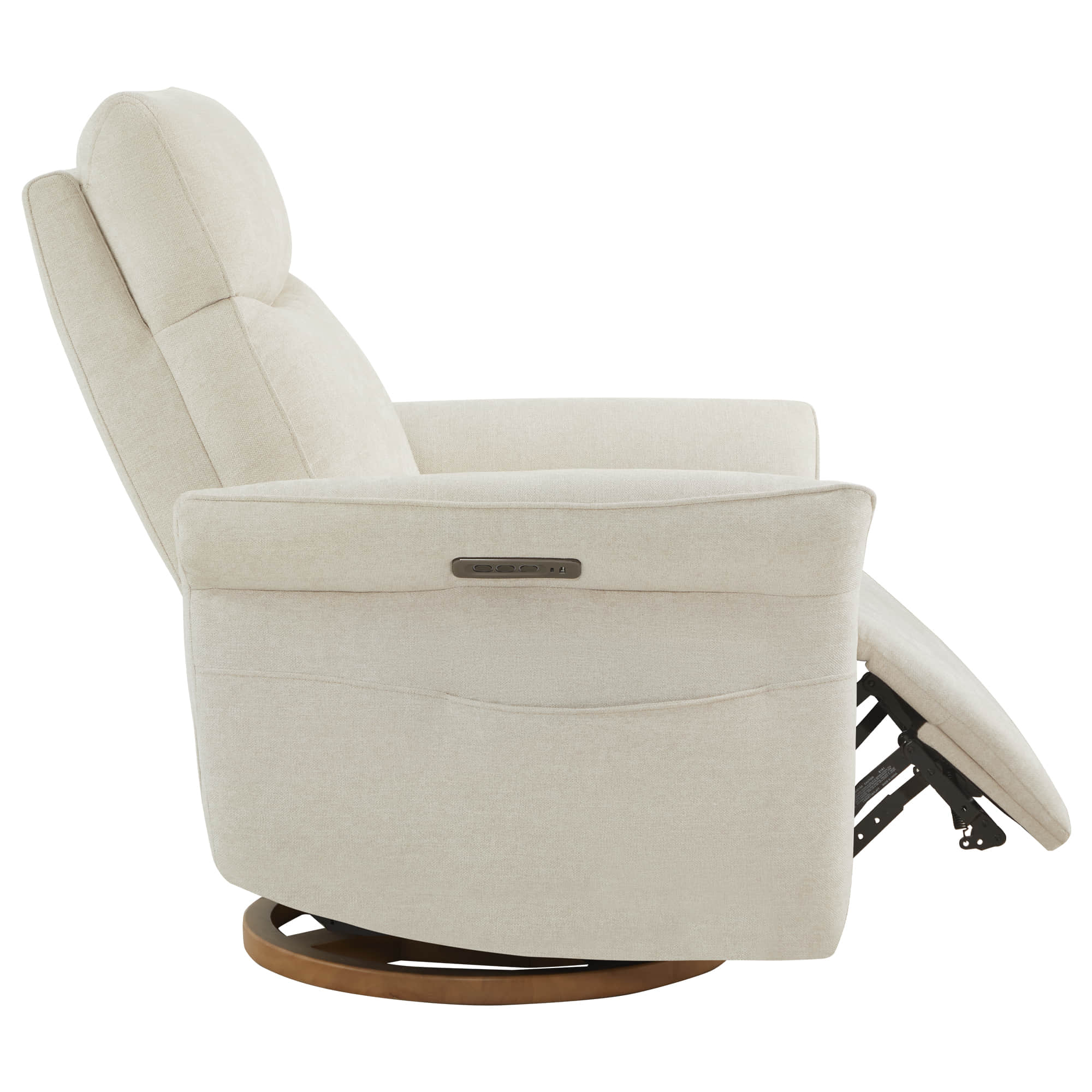Modern cream power recliner partially reclined showcasing smooth functionality.