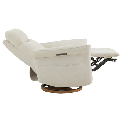 Luxurious cream power recliner in upright position with visible side lever control.