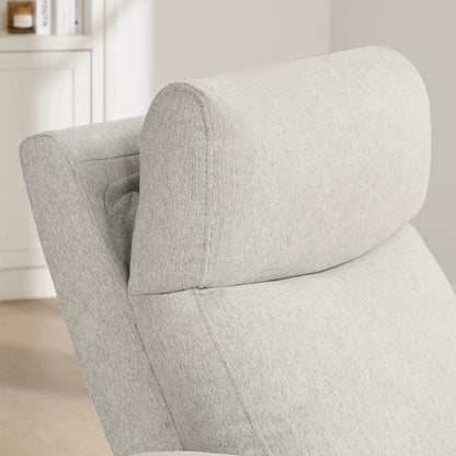 Close-up of power recliner's plush headrest showcasing premium cushioning details.