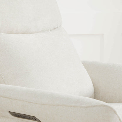 Detail of cream power recliner's backrest cushioning and premium upholstery.