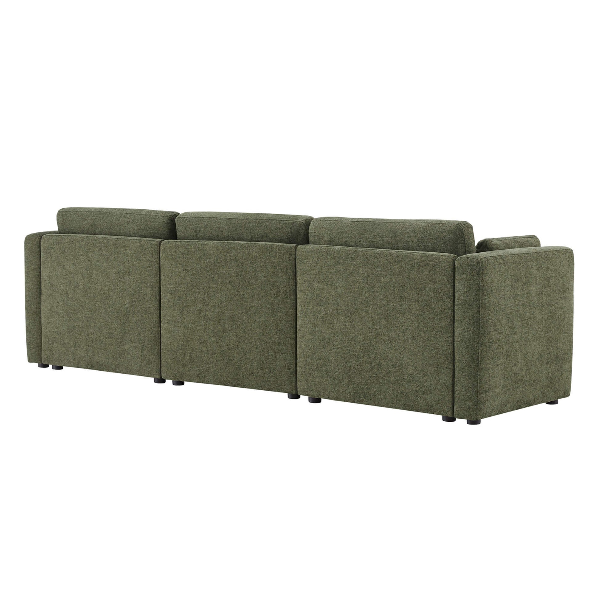Back view of Delaney modular sofa in soft olive green upholstery with sleek lines - CHITA Living