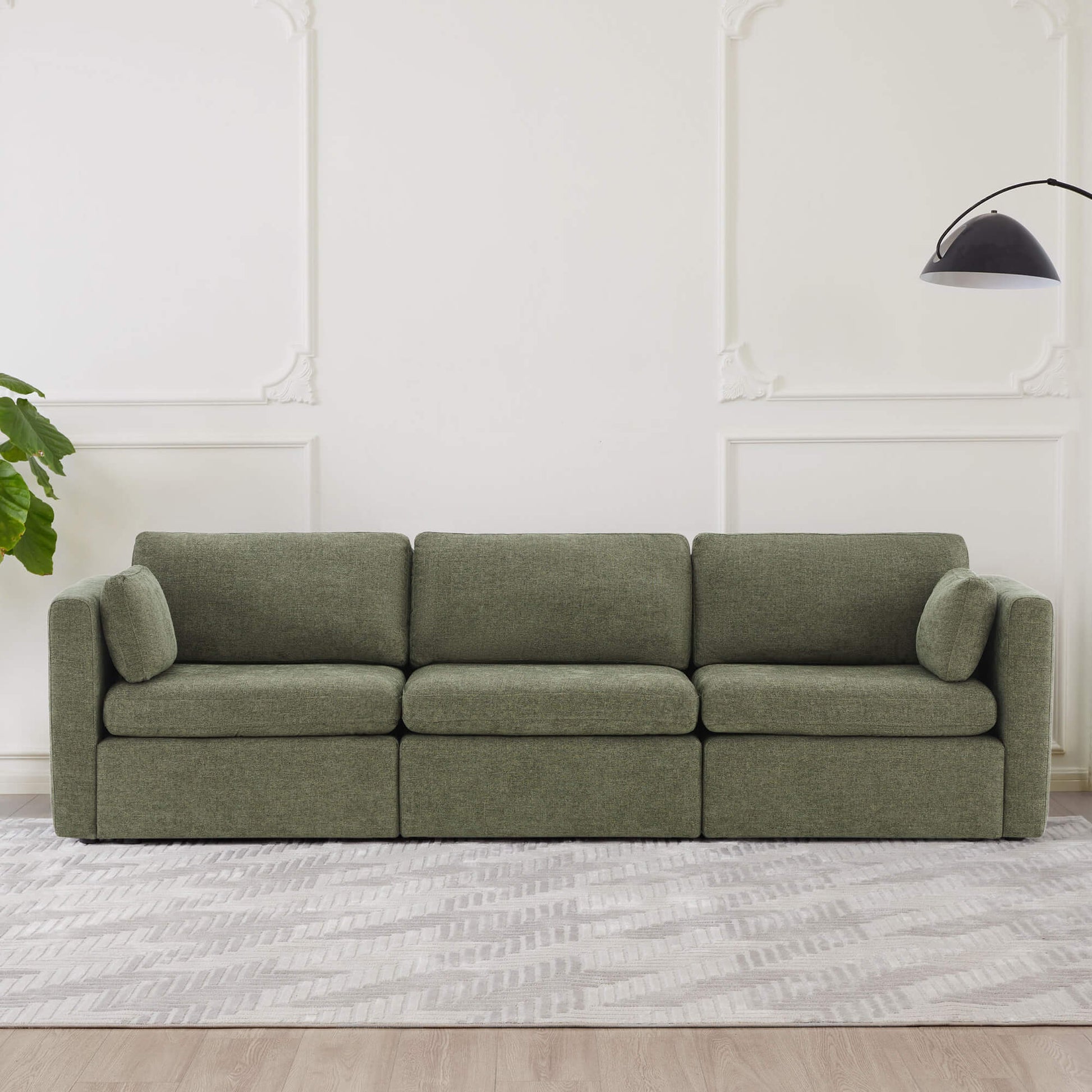 Delaney modular sofa in olive green with plush cushions and contemporary design - CHITA Living
