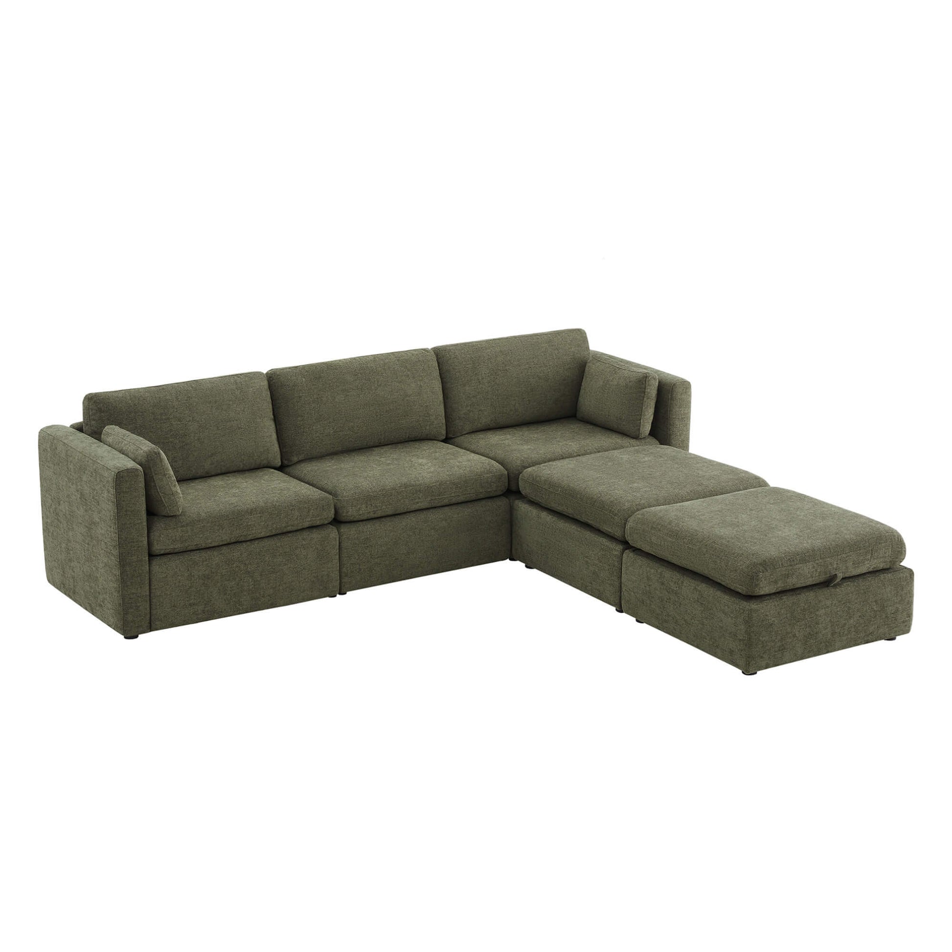 Delaney 5-Piece Modular Sofa Chaise in rich green fabric, modern and inviting layout - CHITA Living