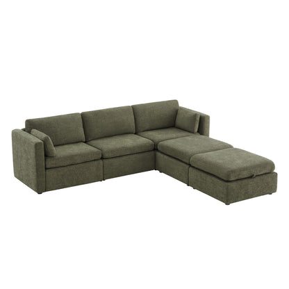 Delaney 5-Piece Modular Sofa Chaise in rich green fabric, modern and inviting layout - CHITA Living