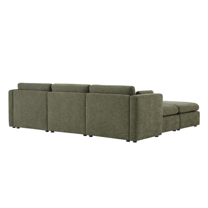 Back view of Delaney 5-Piece Modular Sofa Chaise in olive green upholstery - CHITA Living