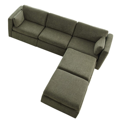 Overhead view of Delaney 5-Piece Modular Sofa Chaise in green fabric - CHITA Living