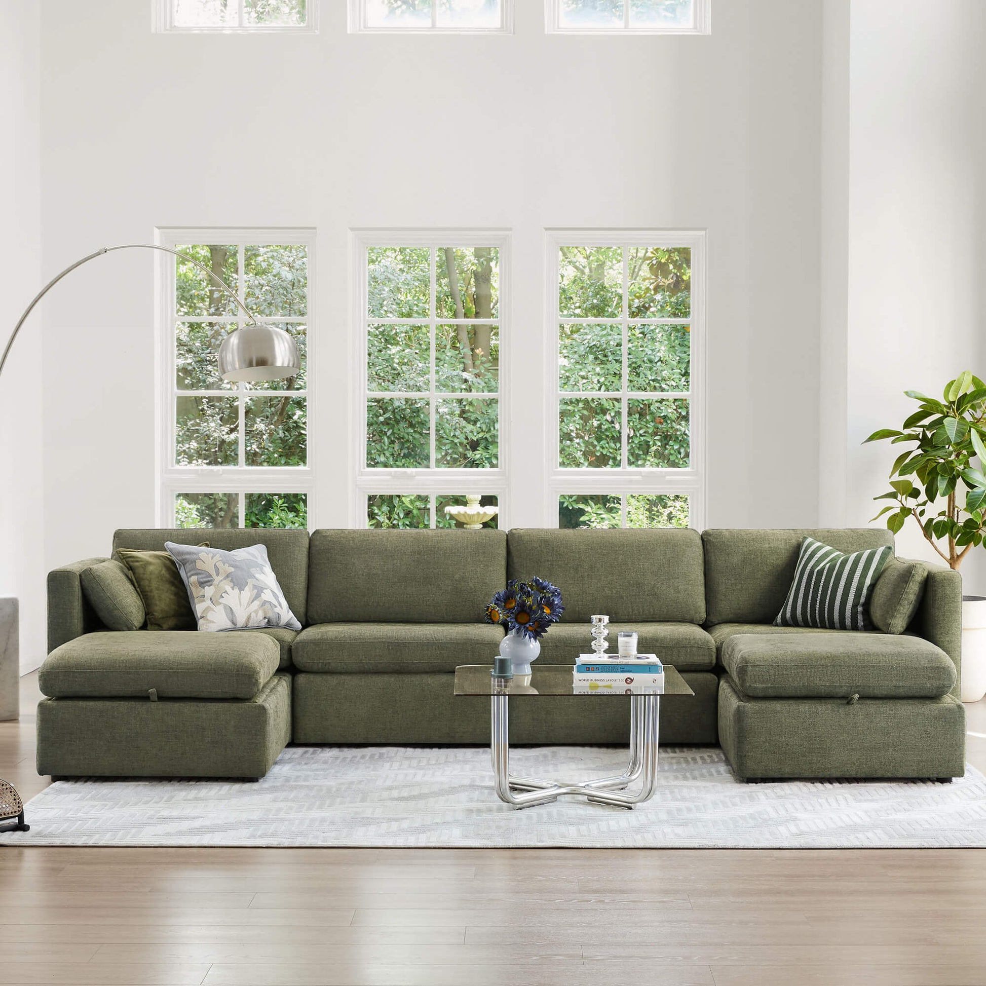 Olive green Delaney 6-Piece Modular Sectional with spacious seating in a bright living room - CHITA Living
