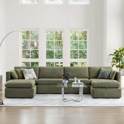 Olive green Delaney 6-Piece Modular Sectional with spacious seating in a bright living room - CHITA Living