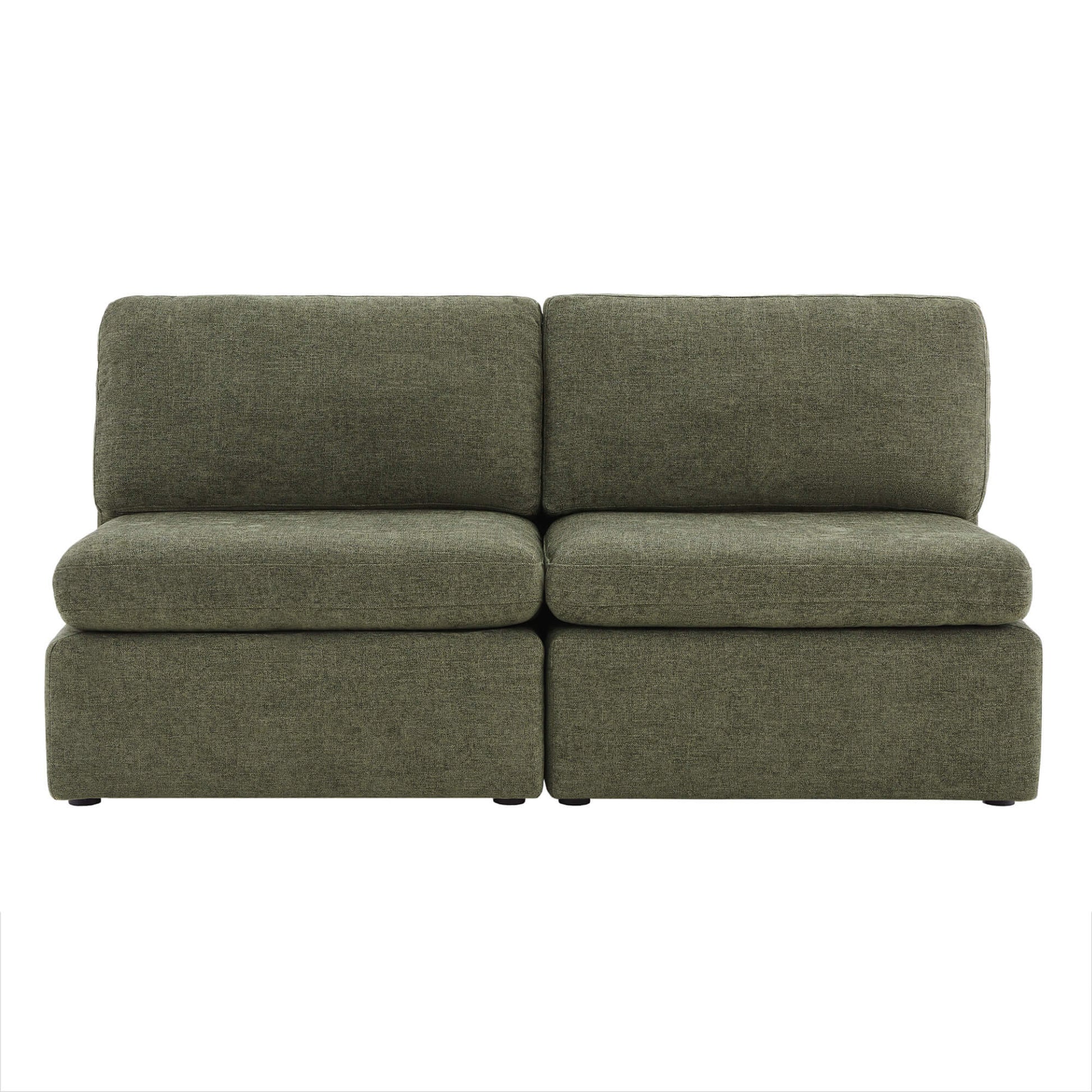Delaney modular armless sofa in soft green fabric with plush cushions - CHITA Living