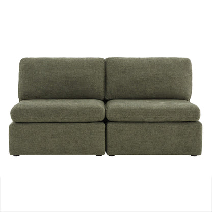Delaney modular armless sofa in soft green fabric with plush cushions - CHITA Living