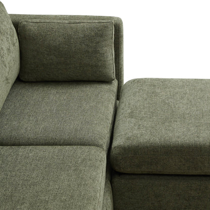 Olive green upholstery and plush cushions of Delaney modular sofa close-up detail - CHITA Living
