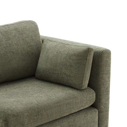 Close-up of Delaney 2-Piece Modular Sofa's soft green fabric and plush back cushion - CHITA Living