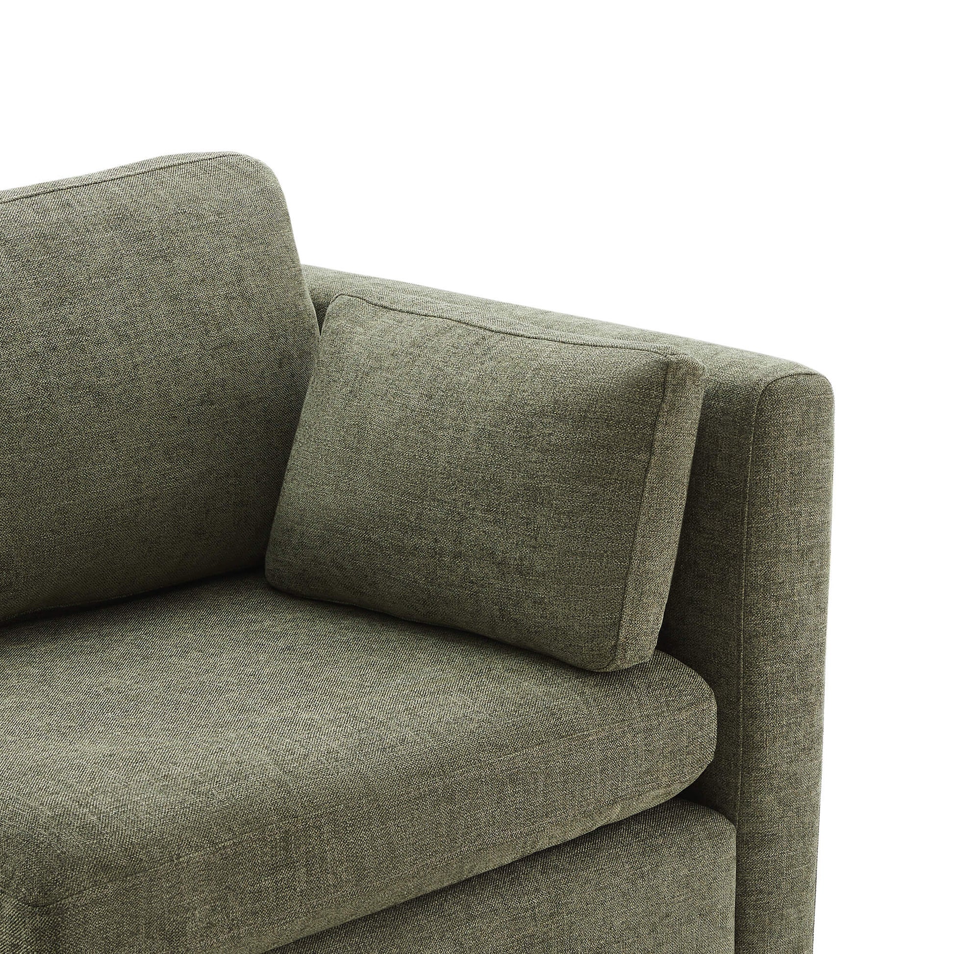 Close-up of Delaney modular sofa's soft olive green cushion and upholstery detail - CHITA Living
