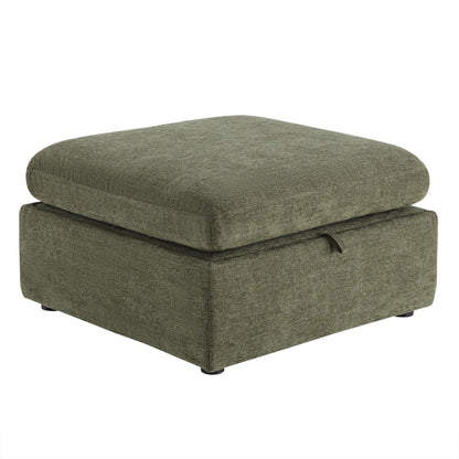 Olive green modular sectional ottoman with plush cushion and textured fabric - CHITA Living