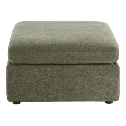 Stylish green ottoman with gas-lift storage and soft fabric upholstery - CHITA Living