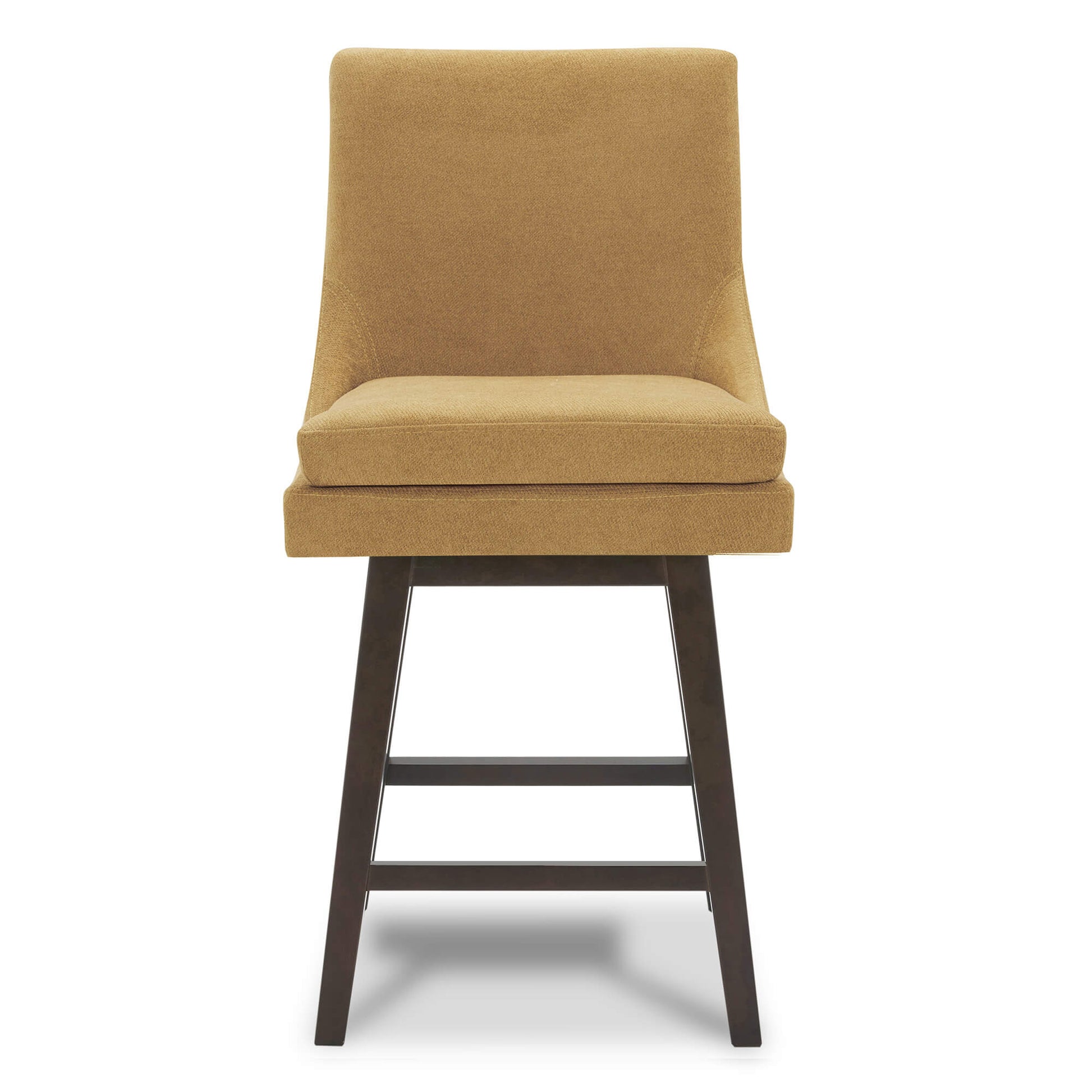 Stylish Lissa Swivel Bar Stool with soft tan fabric seat and dark wood legs - CHITA Living