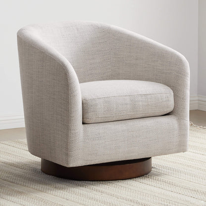 Wren Modern Swivel Accent Chair in light fabric with wood base, cozy living room decor - CHITA Living