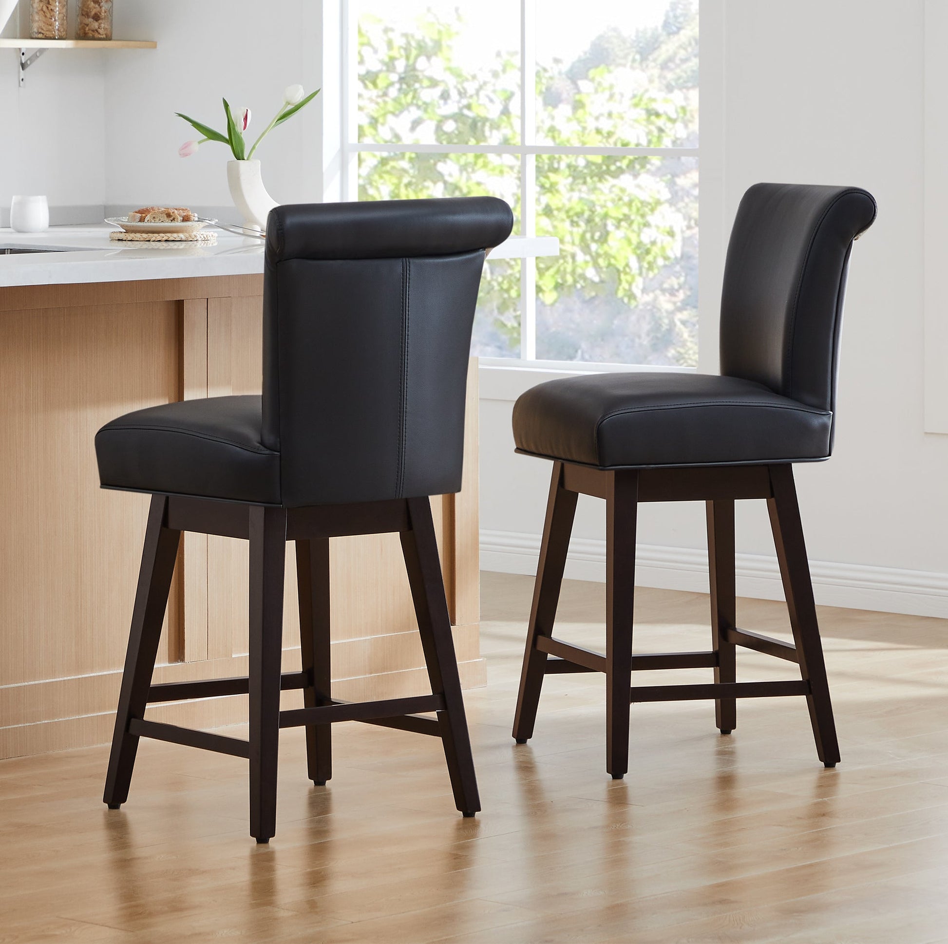 CHITA LIVING-Alina Modern Swivel Counter Stool-Counter Stools-Faux Leather-Black-2-Pack