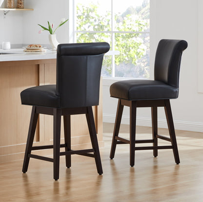 CHITA LIVING-Alina Modern Swivel Counter Stool-Counter Stools-Faux Leather-Black-2-Pack