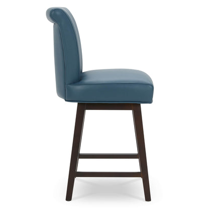 CHITA LIVING-Alina Modern Swivel Counter Stool-Counter Stools-Faux Leather-Blue-1-Pack