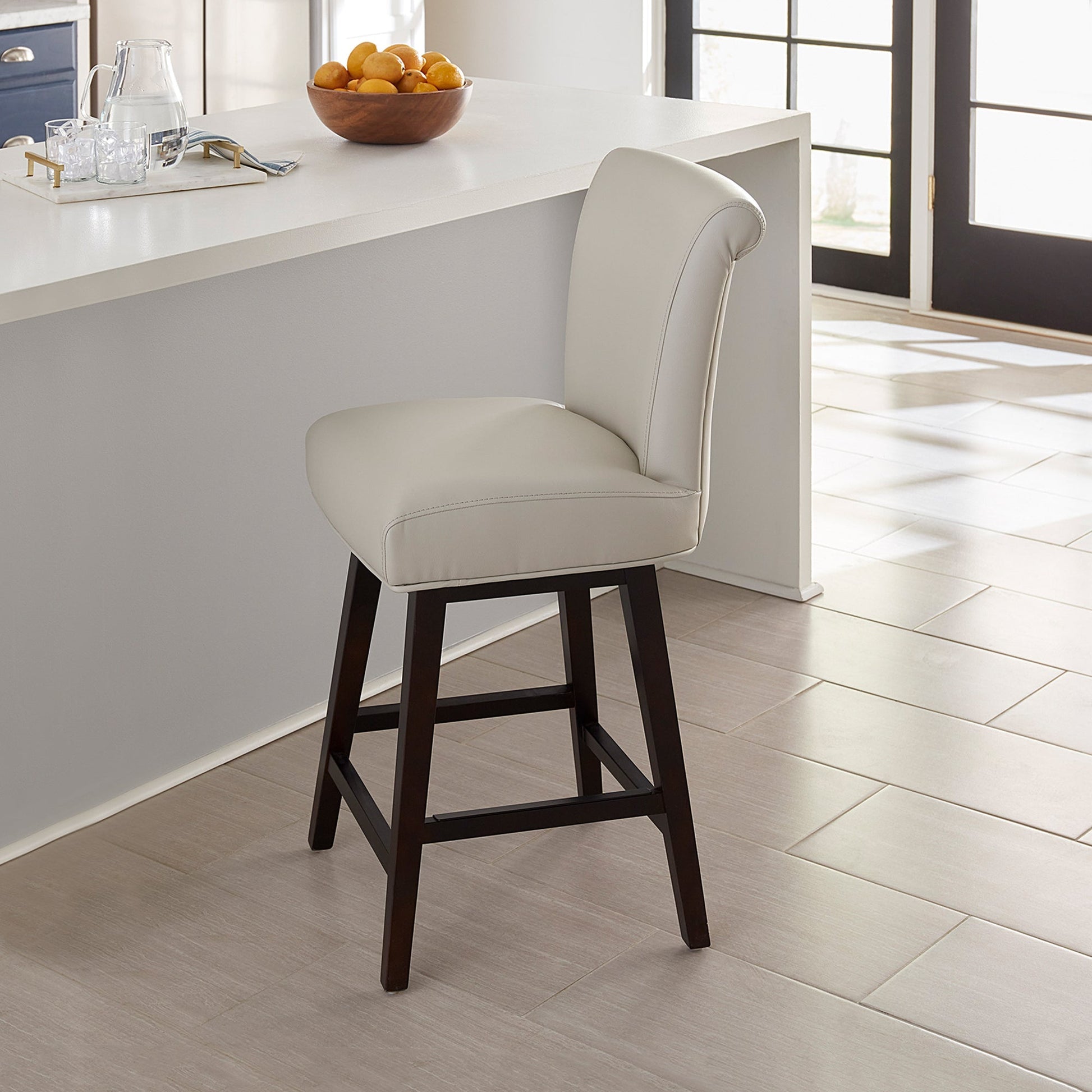 CHITA LIVING-Alina Modern Swivel Counter Stool-Counter Stools-Faux Leather-Light Gray-1-Pack
