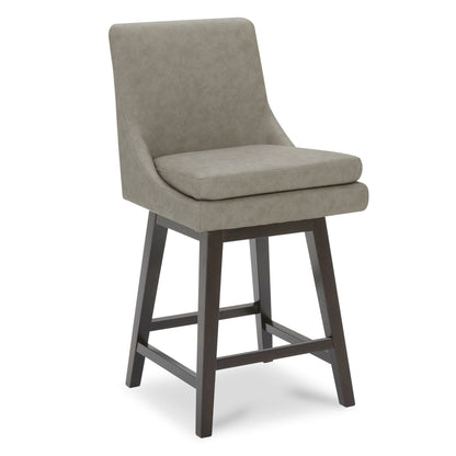 Lissa Swivel Bar Stool with soft grey leather seat and sturdy wooden legs - CHITA Living