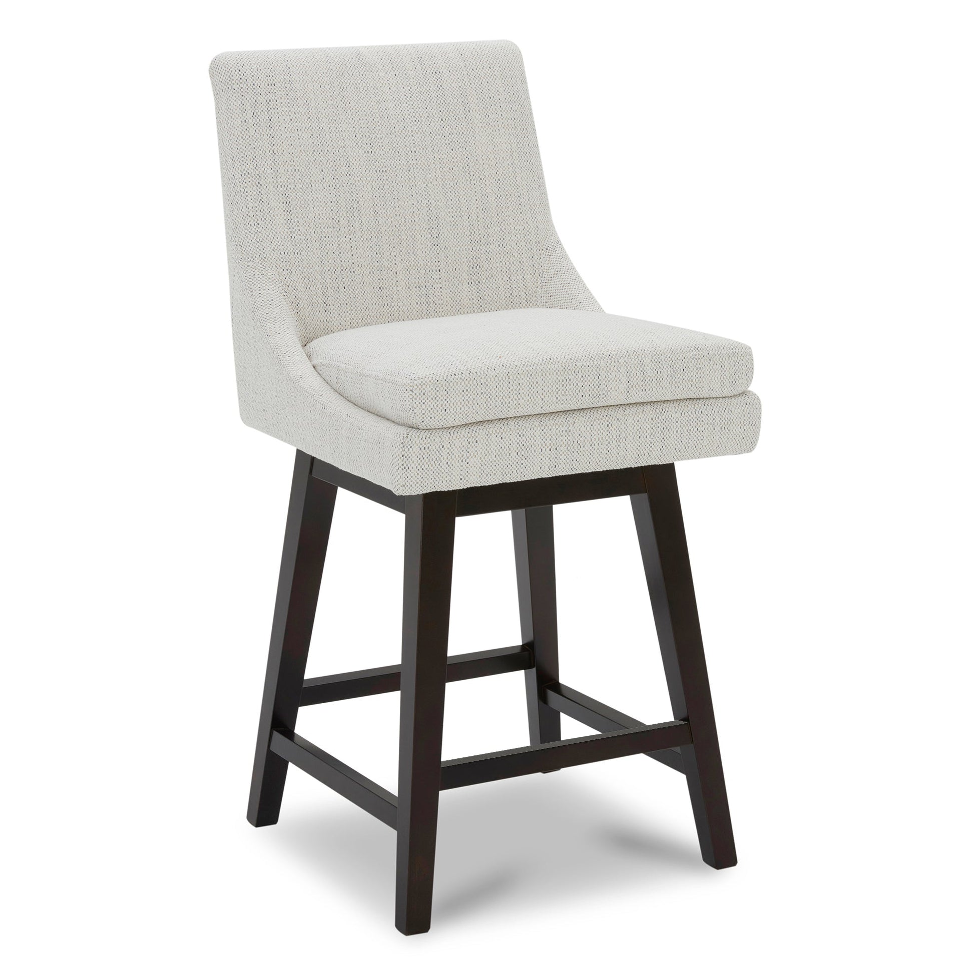 Lissa Swivel Bar Stool with cream fabric seat and dark wood legs - CHITA Living