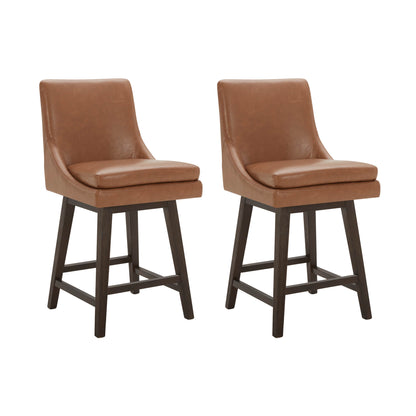 CHITA LIVING-Lissa Swivel Counter Stool 26.8'' ( Set of 2)-Counter Stools-Faux Leather-Saddle Brown-