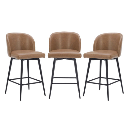 CHITA LIVING-Nova Swivel Counter Stool-Counter Stools-Faux Leather-Saddle Brown-Set of 3