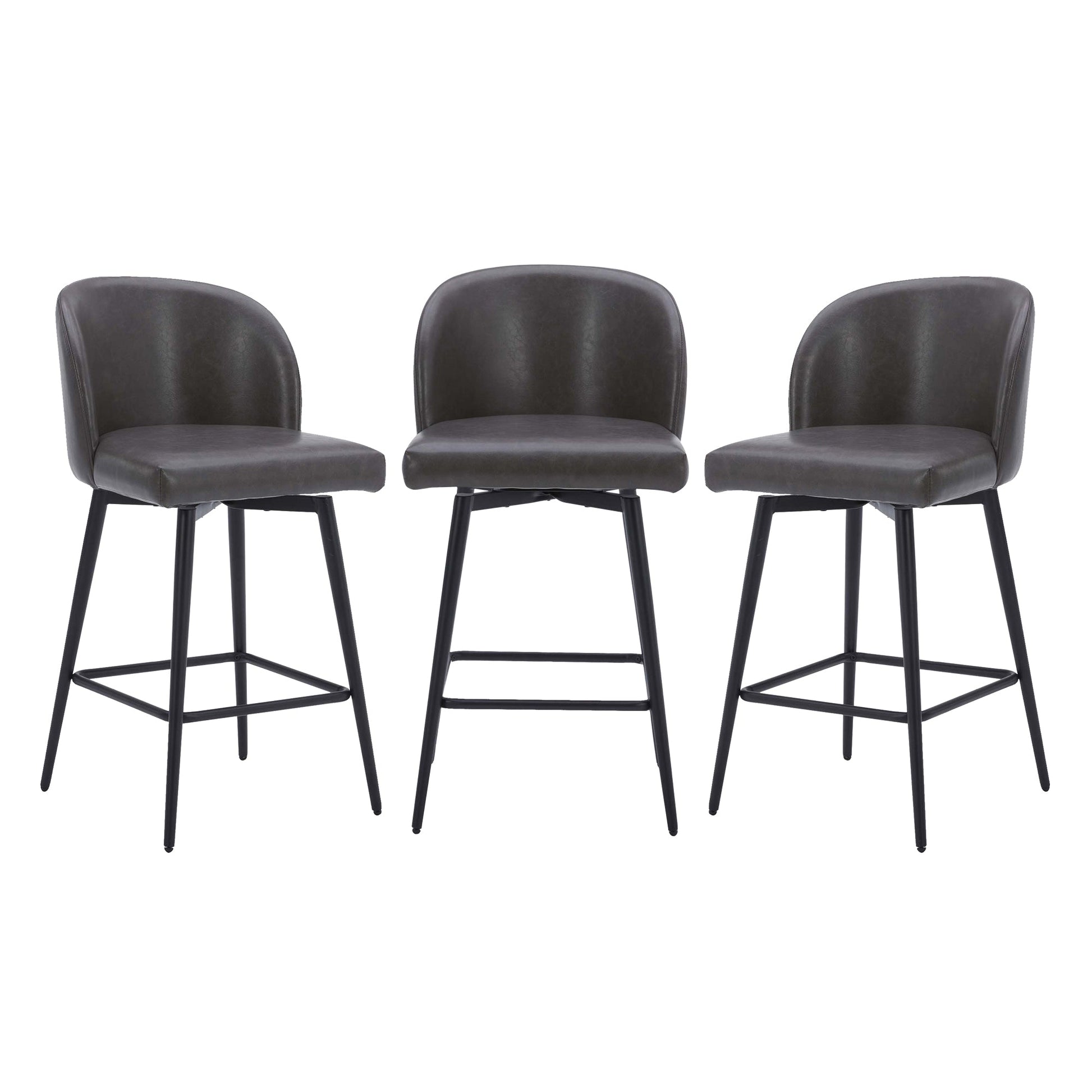 CHITA LIVING-Nova Swivel Counter Stool-Counter Stools-Faux Leather-Gray-Set of 3