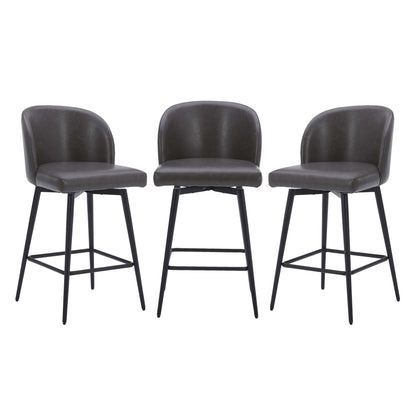 CHITA LIVING-Nova Swivel Counter Stool-Counter Stools-Faux Leather-Gray-Set of 3