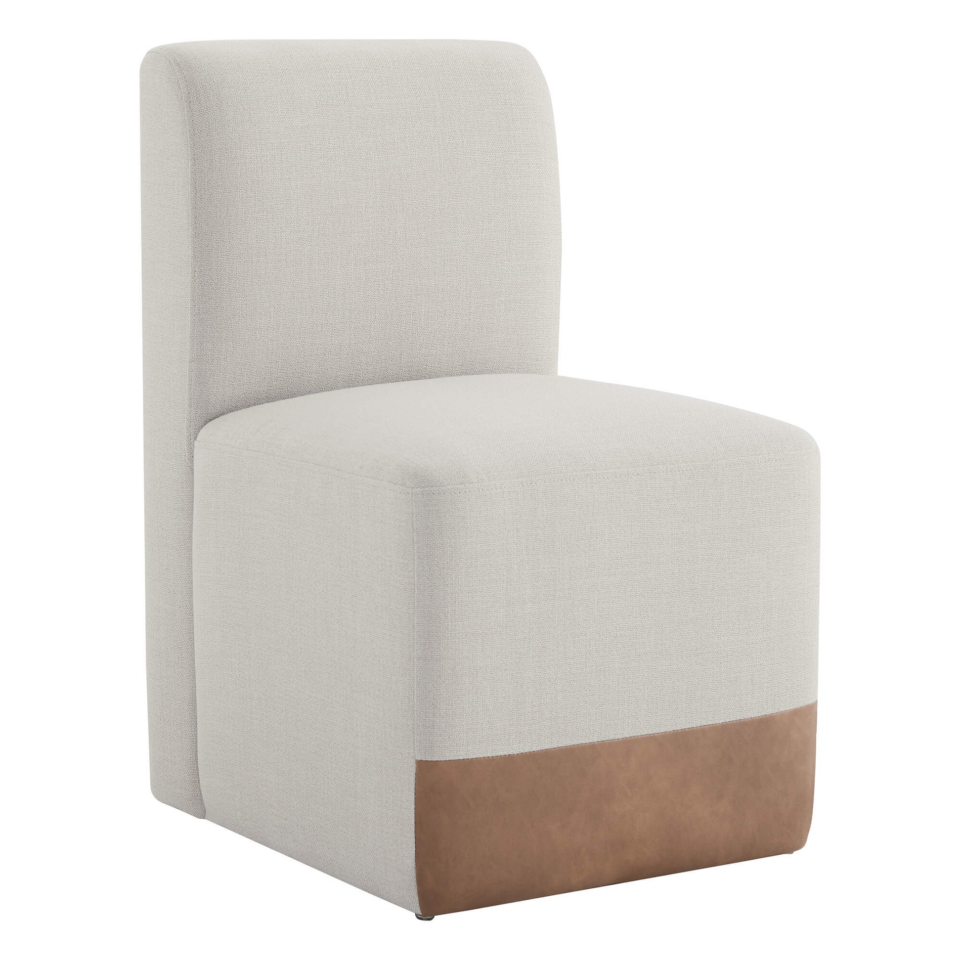 CHITA LIVING-Aida Performance Fabric Dining Chair With Casters Base (Set of 2)-Dining Chairs-Performance Fabric + Faux Leather-Linen Fabric + Cognac Leather-