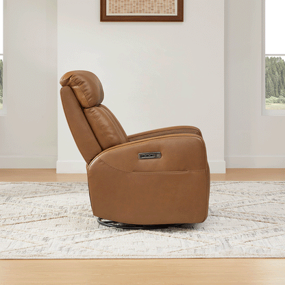 Fauteuil inclinable pivotant en cuir véritable Maxwell avec lombaire et appui-tête électriques