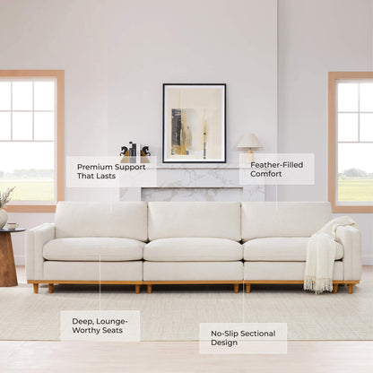 Liam 3-Piece Overstuffed Feather Wood Base Sectional Sofa
