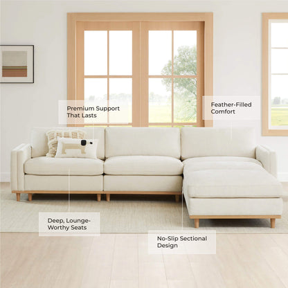 Canapé sectionnel Liam 5 pièces avec base en bois et plumes