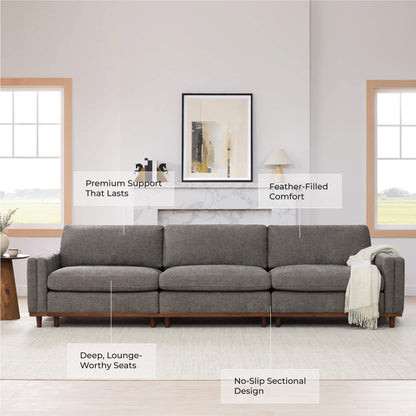 Liam 3-Piece Overstuffed Feather Wood Base Sectional Sofa